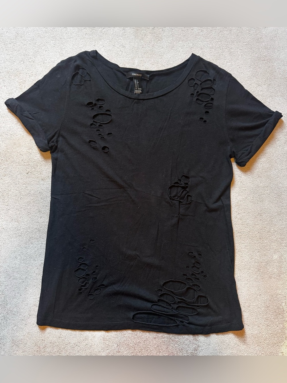 Black Distressed Short Sleeve Tee